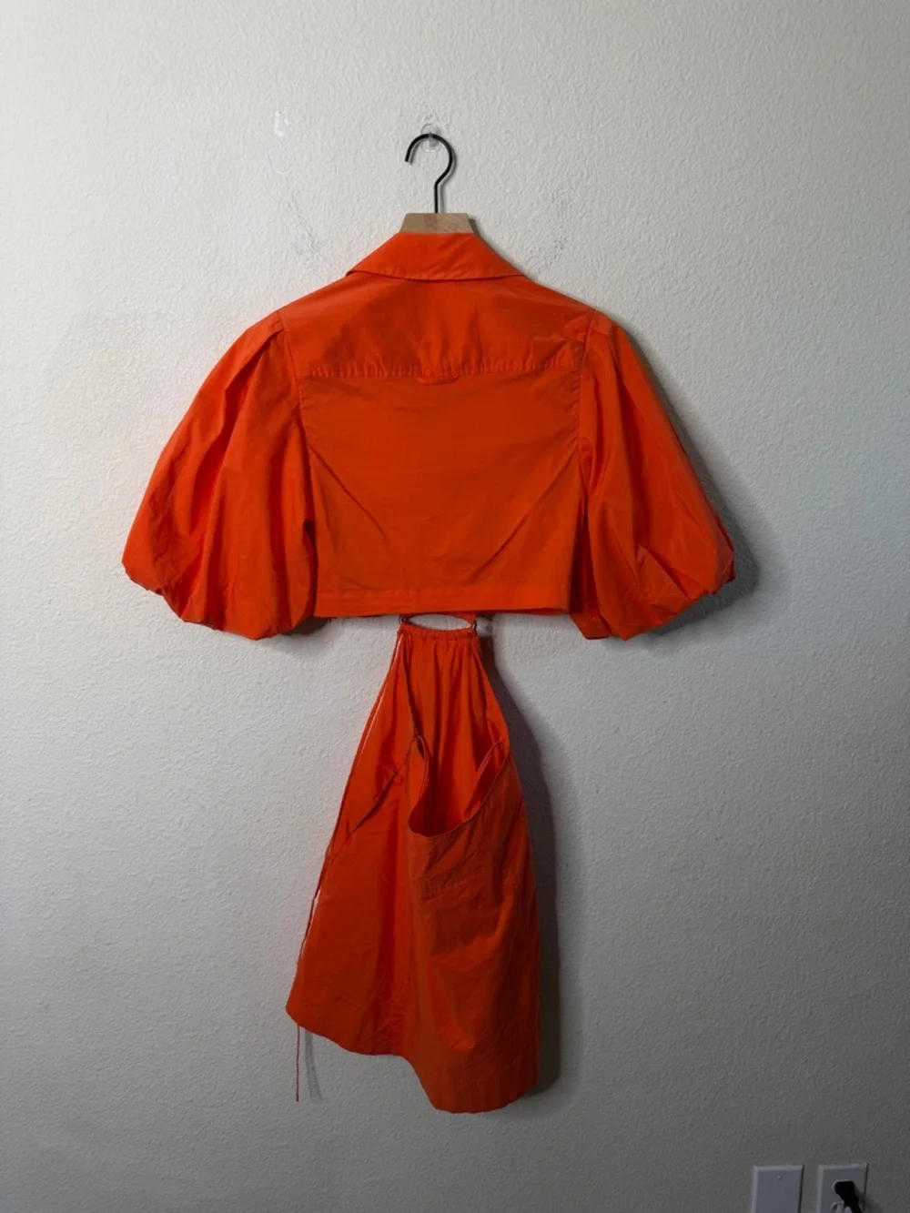 Jonathan Simkhai Aulora Cut‎ Out Mini Orange Puff-Sleeve Mini Dress Womens XS